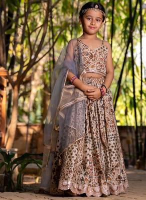 Brown printed chanderi lehenga set 1