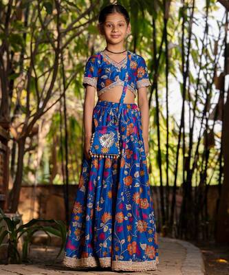 Blue printed cotton lehenga set 1