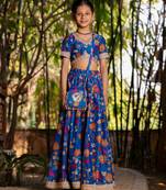 Blue printed cotton lehenga set
