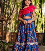 Blue printed chanderi lehenga set