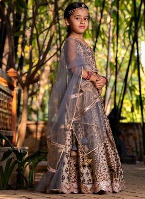 Brown printed chanderi lehenga set 2