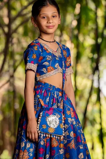 Blue printed cotton lehenga set