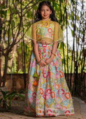 Multicolor printed chanderi lehenga set 1