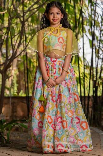 Multicolor printed chanderi lehenga set
