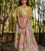 Multicolor printed chanderi lehenga set