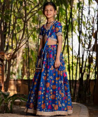 Blue printed cotton lehenga set 3