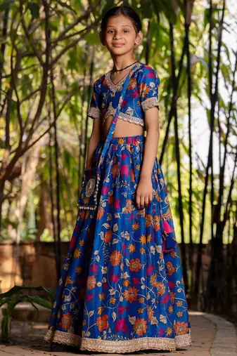 Blue printed cotton lehenga set