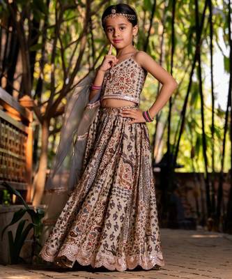 Brown printed chanderi lehenga set 3