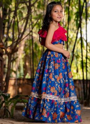 Blue printed chanderi lehenga set 3