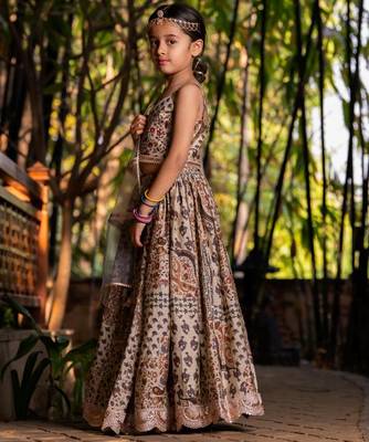 Brown printed chanderi lehenga set 4