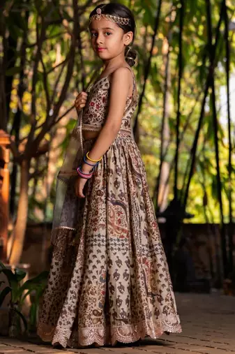 Brown printed chanderi lehenga set