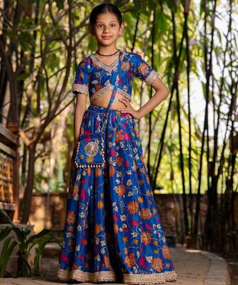 Blue printed cotton lehenga set 4