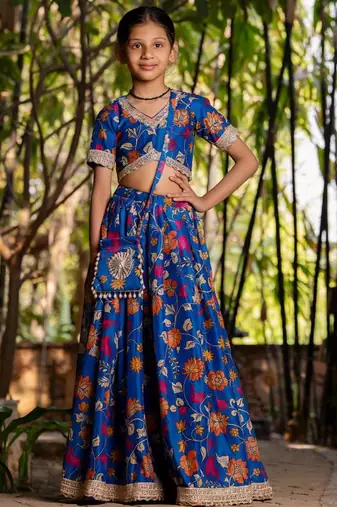 Blue printed cotton lehenga set