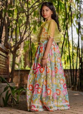 Multicolor printed chanderi lehenga set 2