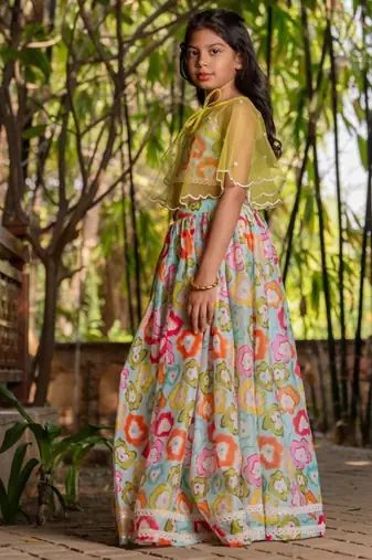 Multicolor printed chanderi lehenga set