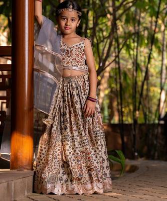 Brown printed chanderi lehenga set 5