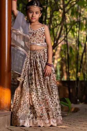 Brown printed chanderi lehenga set