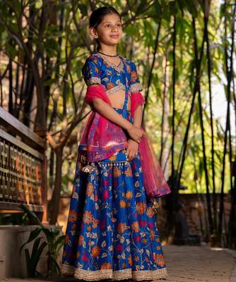 Blue printed cotton lehenga set 5