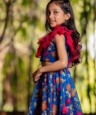 Blue printed chanderi lehenga set 5