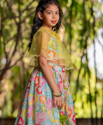 Multicolor printed chanderi lehenga set 3