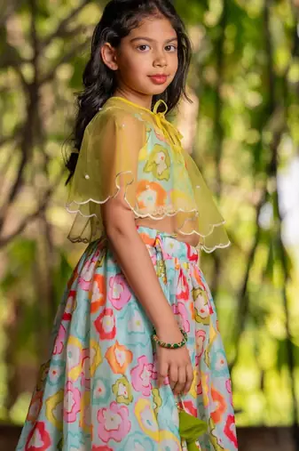 Multicolor printed chanderi lehenga set