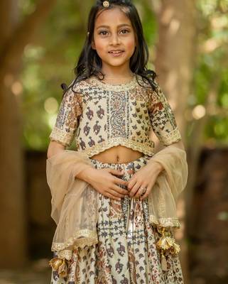 Multicolor printed chanderi lehenga set 1