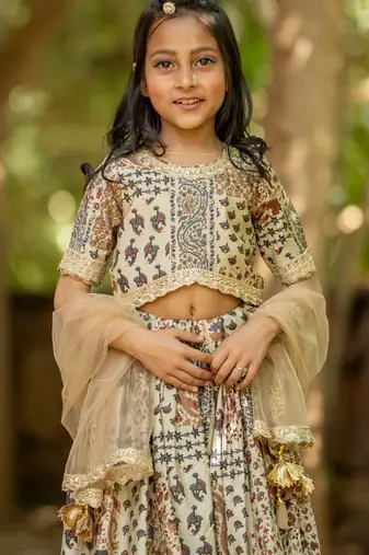 Multicolor printed chanderi lehenga set