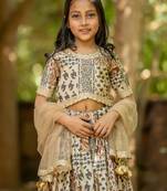 Multicolor printed chanderi lehenga set