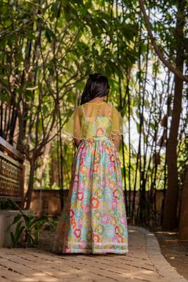 Multicolor printed chanderi lehenga set 4