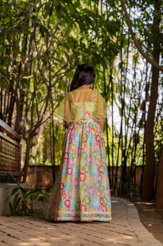 Multicolor printed chanderi lehenga set
