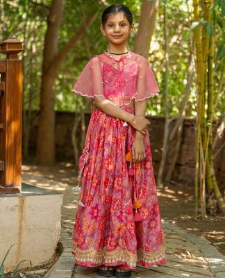 Pink printed cotton lehenga set 2