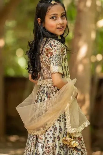 Multicolor printed chanderi lehenga set