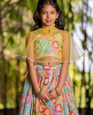 Multicolor printed chanderi lehenga set 5