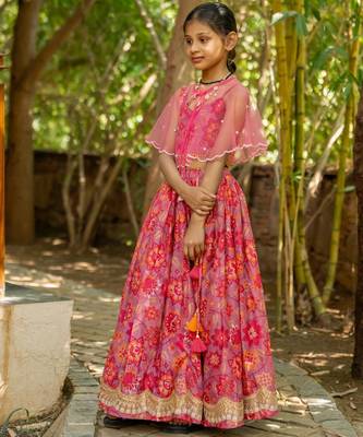 Pink printed cotton lehenga set 3
