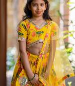 Yellow printed chanderi lehenga set