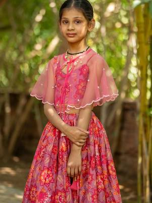 Pink printed cotton lehenga set 4