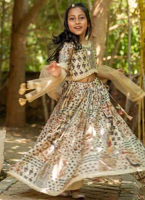 Multicolor printed chanderi lehenga set 5