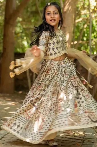 Multicolor printed chanderi lehenga set