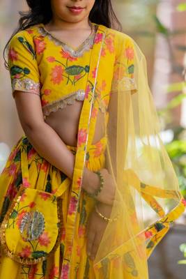 Yellow printed chanderi lehenga set 2