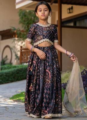 Black printed chanderi lehenga set 2