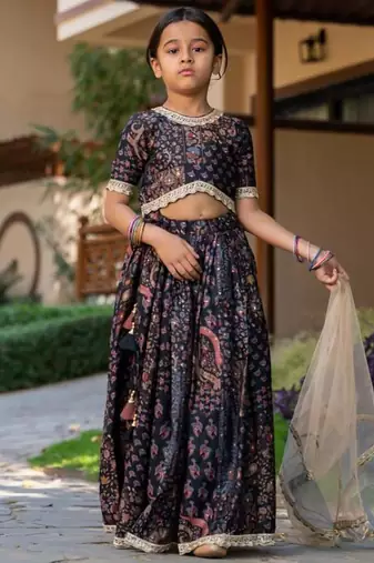 Black printed chanderi lehenga set