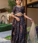 Black printed chanderi lehenga set