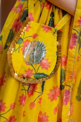 Yellow printed chanderi lehenga set 3