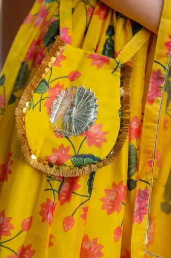 Yellow printed chanderi lehenga set