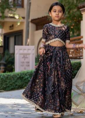 Black printed chanderi lehenga set 3