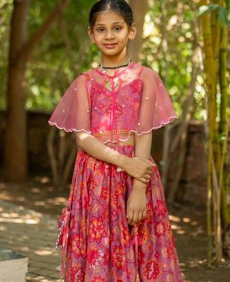 Pink printed cotton lehenga set 5