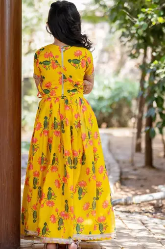 Yellow printed chanderi lehenga set