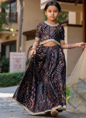 Black printed chanderi lehenga set 4