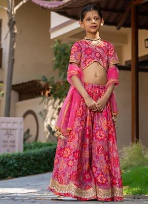 Pink printed cotton lehenga set 1