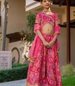 Pink printed cotton lehenga set